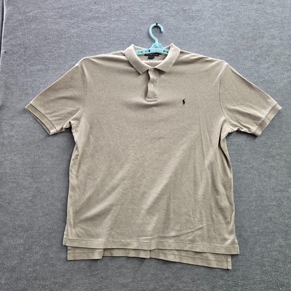 VINTAGE Polo Ralph Lauren Men Polo Shirt XL Beige Logo Short Sleeve Collar - Picture 1 of 11